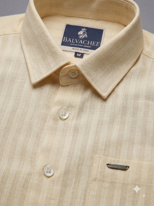 Light White Yellow Colour Linen Lining Shirt
