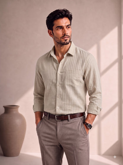 Light Beige Colour Linen Lining Shirt