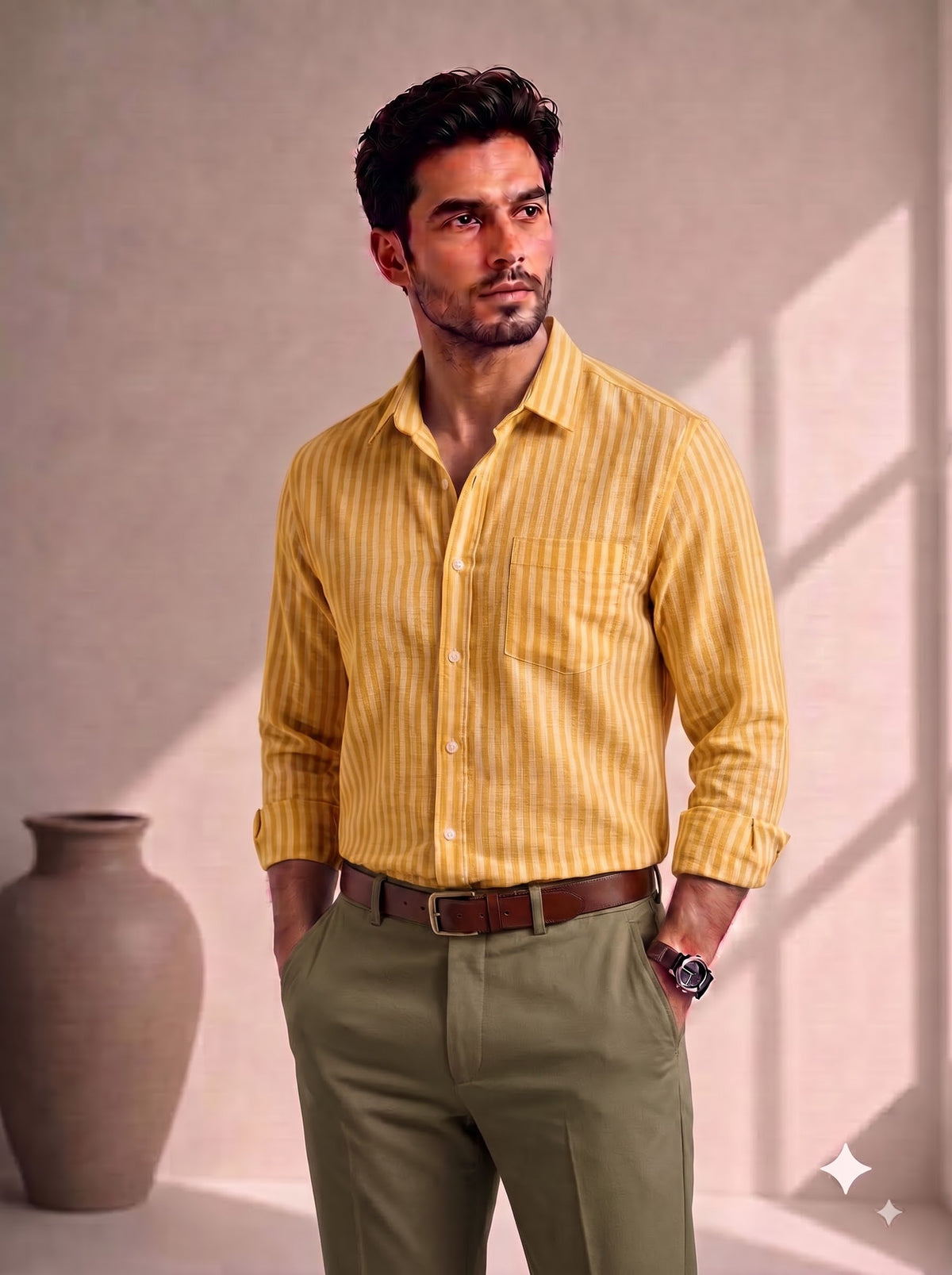Musted Yellow Colour Linen Lining Shirt