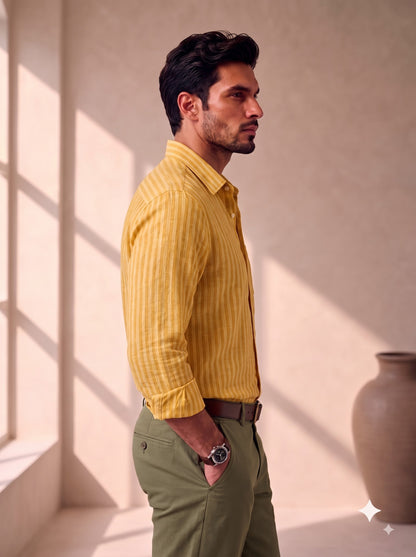 Musted Yellow Colour Linen Lining Shirt