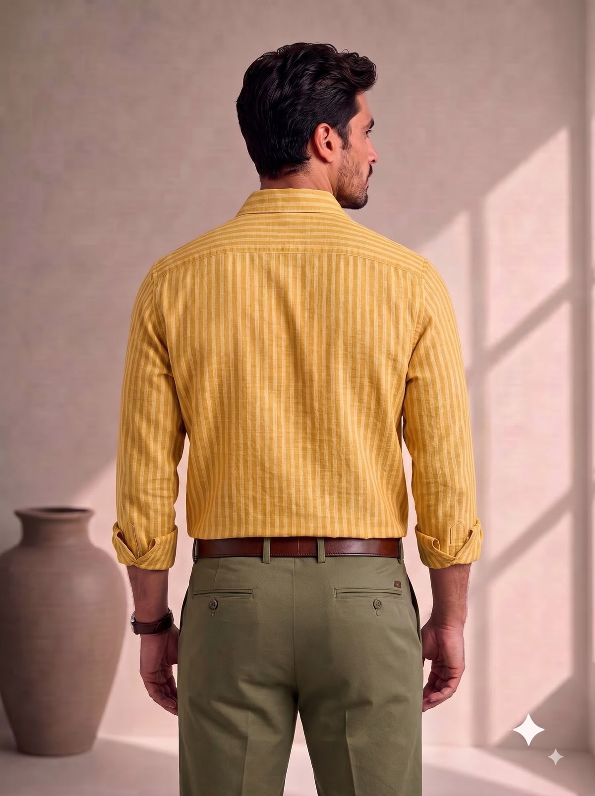 Musted Yellow Colour Linen Lining Shirt