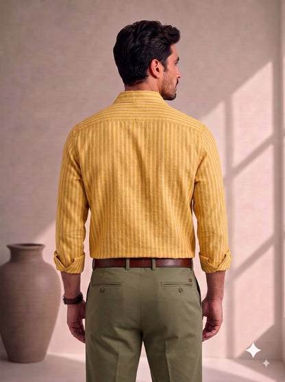 Musted Yellow Colour Linen Lining Shirt